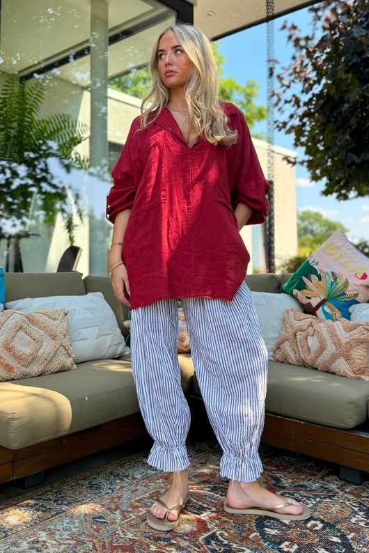 Sandbar Linen Blend Pop Over Shirt Rioja